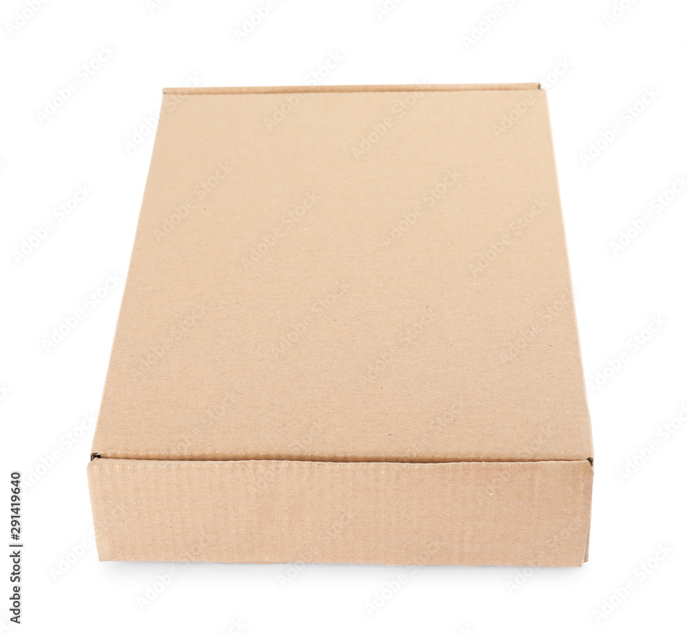 Closed cardboard box on white background. Mockup for design Closed cardboard box on white background. Mockup for design