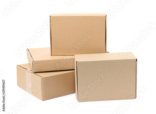 Pile of cardboard boxes on white background © New Africa