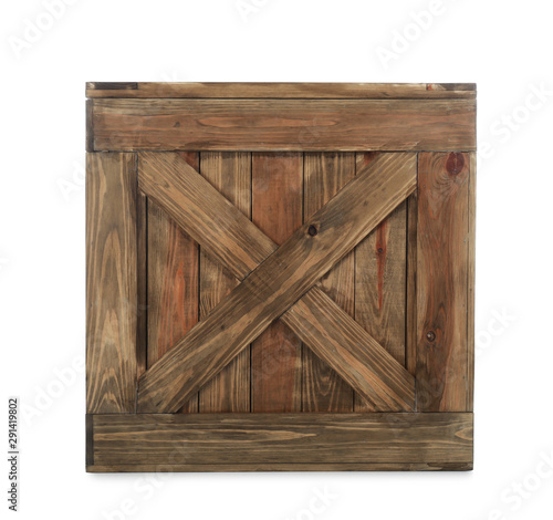 Old closed wooden crate isolated on white