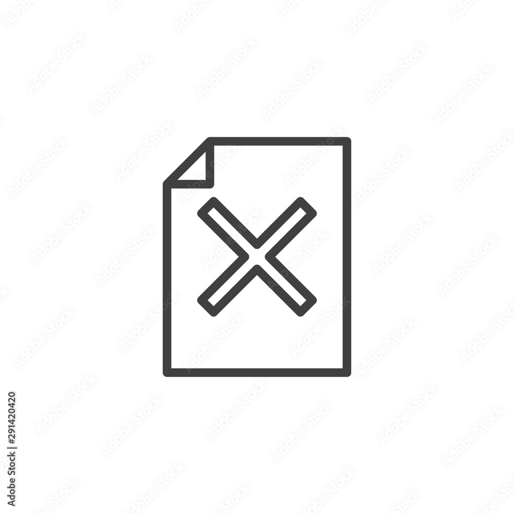 Delete file document line icon. linear style sign for mobile concept and web design. Incorrect file format outline vector icon. Symbol, logo illustration. Vector graphics Delete file document line icon. linear style sign for mobile concept and web design. Incorrect file format outline vector icon. Symbol, logo illustration. Vector graphics