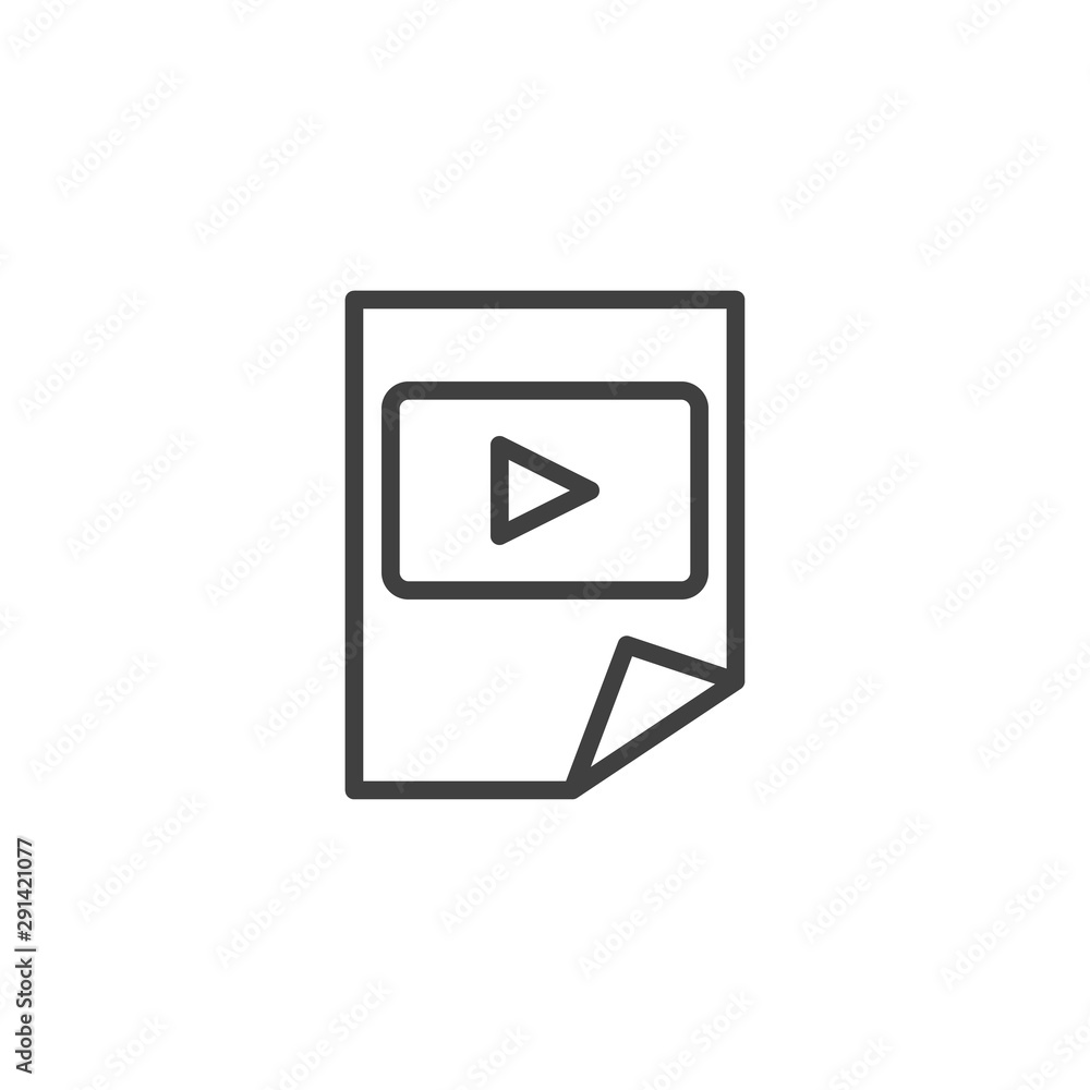 Video file document line icon. linear style sign for mobile concept and web design. Media gallery document outline vector icon. Symbol, logo illustration. Vector graphics Video file document line icon. linear style sign for mobile concept and web design. Media gallery document outline vector icon. Symbol, logo illustration. Vector graphics