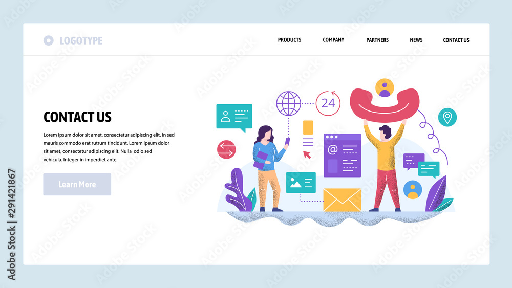 Vector web site design template. Call center and helpline support. Contact us page. Landing page concepts for website and mobile development. Modern flat illustration Vector web site design template. Call center and helpline support. Contact us page. Landing page concepts for website and mobile development. Modern flat illustration