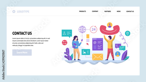 Vector web site design template. Call center and helpline support. Contact us page. Landing page concepts for website and mobile development. Modern flat illustration
