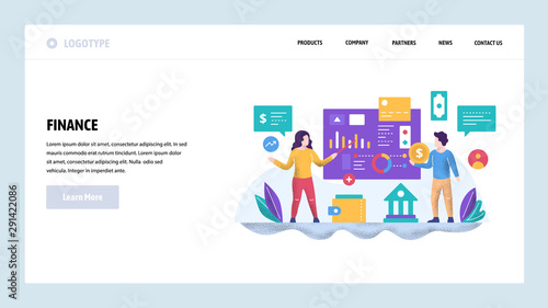 Vector web site design template. Business presentation and financial charts. Teamwork meeting and finance education course. Landing page concepts for website mobile development. Modern illustration