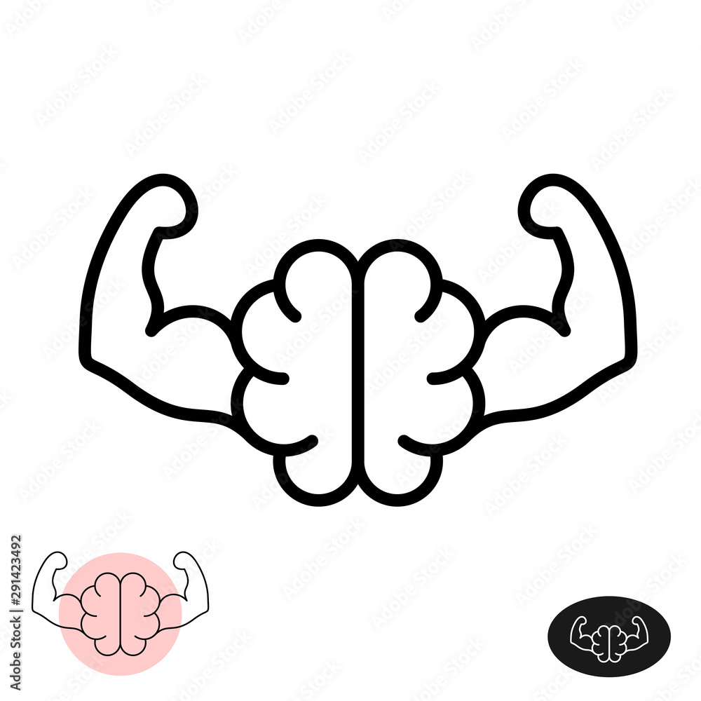 Strong Brain Concept Line Style Brain Showing Muscle Arms People Mind Strong Brain Concept Line Style Brain Showing Muscle Arms People Mind