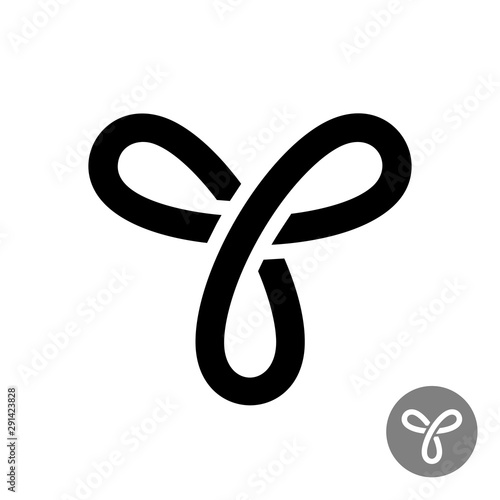 Line triple knot symbol. Three rounded ends abstract linear figure. Infinity way logo.