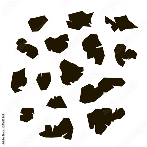 Wreckage silhouettes set. Parts of paper, metal or plastic matter teared apart. Crash accident scrap.