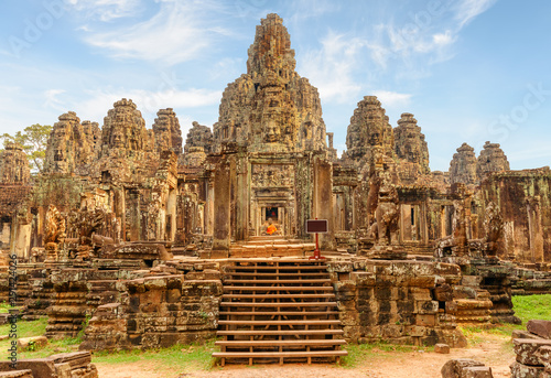 Main view of Bayon temple in Angkor Thom, Siem Reap photo