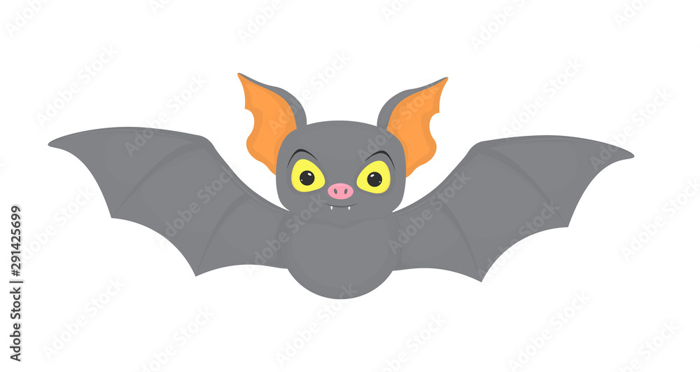 Grey cartoon bat vector illustration isolated on white Grey cartoon bat vector illustration isolated on white