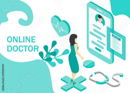Doctor online concept. Isometric projection. Vector illustration. EPS 10