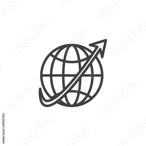 Worldwide line icon. linear style sign for mobile concept and web design. Globe grid and arrow outline vector icon. Symbol  logo illustration. Vector graphics