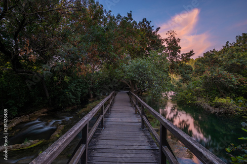 footbridge over waterfalls in Krka National Park in Croatia