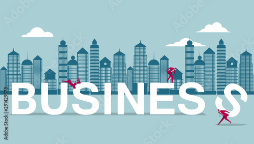 Business design concept, teamwork. Isolated on blue background.