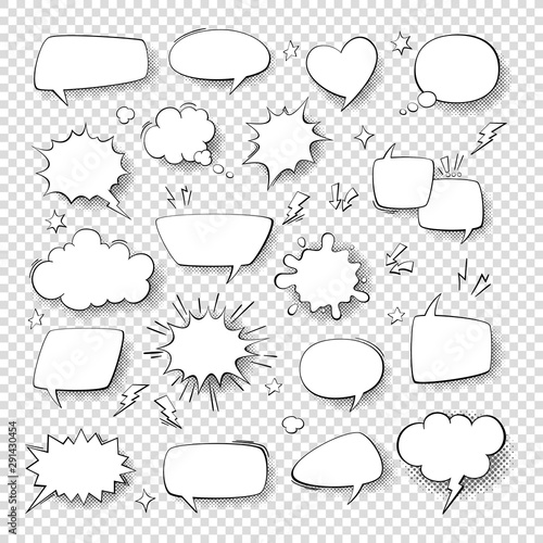 Cartoon thought bubble set. comic empty talk and speech balloons or clouds for fun discussion message vector symbols