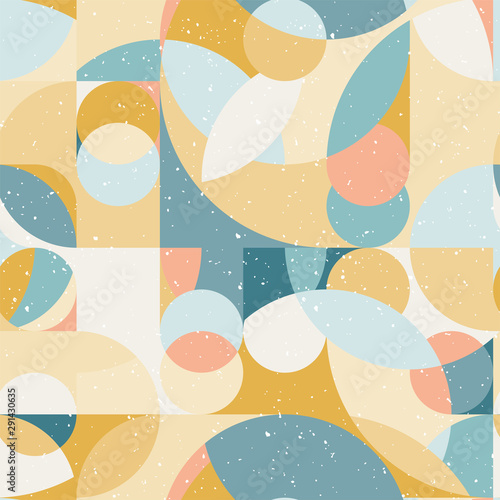 Seamless pattern in geometric pop style 70s. Abstract colorful background. Triangular and round elements, simple shapes.