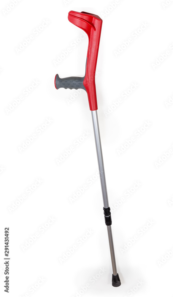 Metal elbow crutch with plastic handle on a white background Metal elbow crutch with plastic handle on a white background