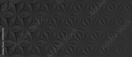 Triangular abstract geometric dark background of triangular volumetric elements of different random size. 3D illustration