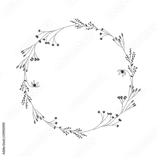 Autumn botanical oval frame wreath on white background