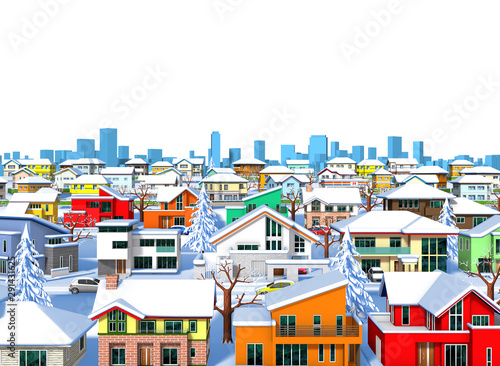 3d rendering winter residential area white background © mayoyoma