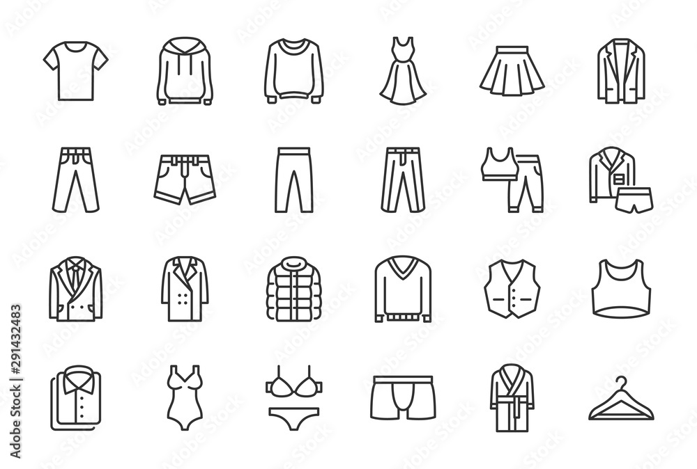 Clothes, Fashion Line Icons. Vector Illustration Included Icon as