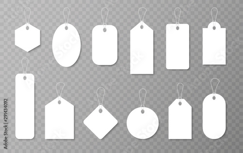 Set of sale tags and labels, template shopping labels. Blank, discount and price tags on paper. Special offer. Vintage. Vector illustration.