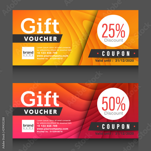 Red, yellow gift voucher certificate coupon design template.