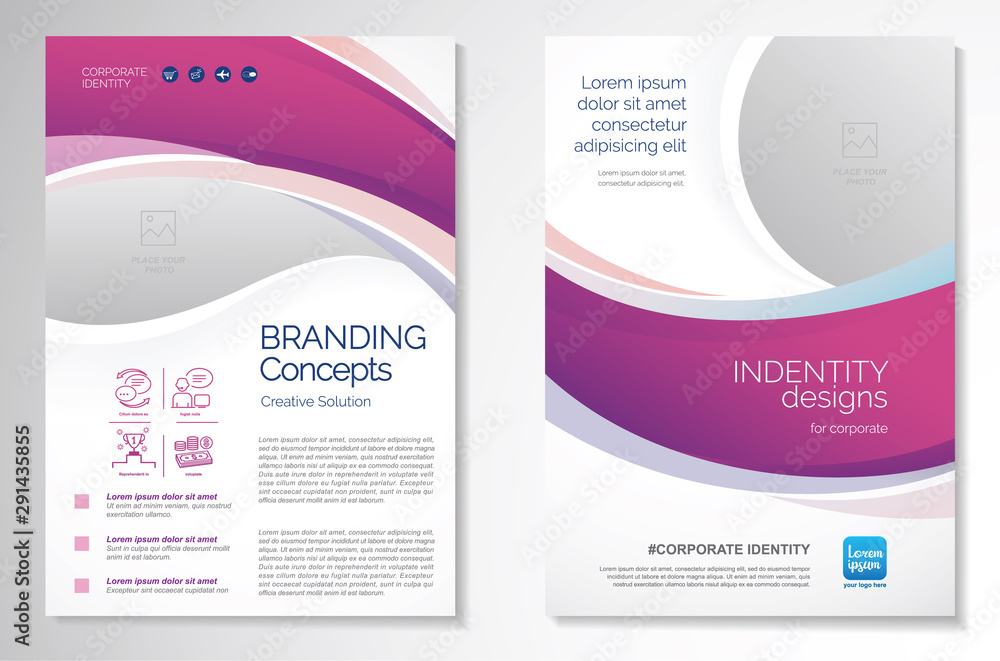 Template vector design for Brochure, AnnualReport, Magazine, Poster, Corporate Presentation, Portfolio, Flyer, infographic, layout modern with purple color size A4, Front and back, Easy to use.