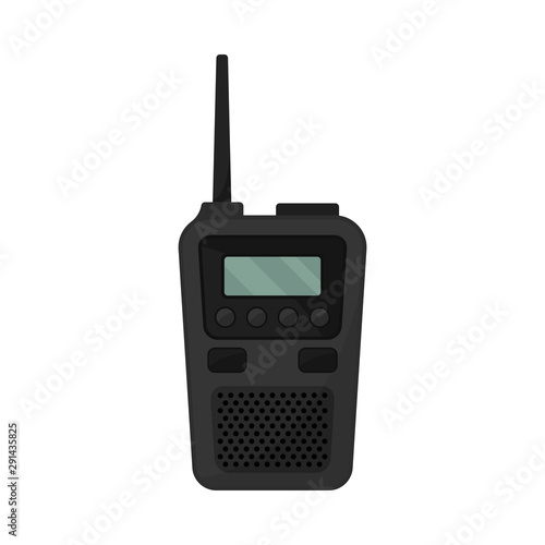 Rectangular classic walkie-talkie with display, antenna and buttons. Vector illustration.