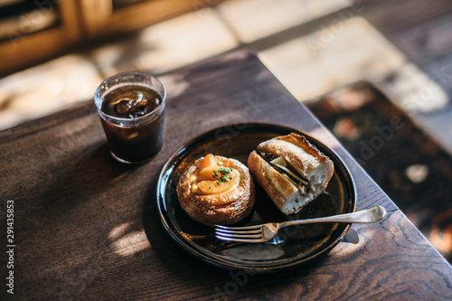 coffee pastry and sandwich