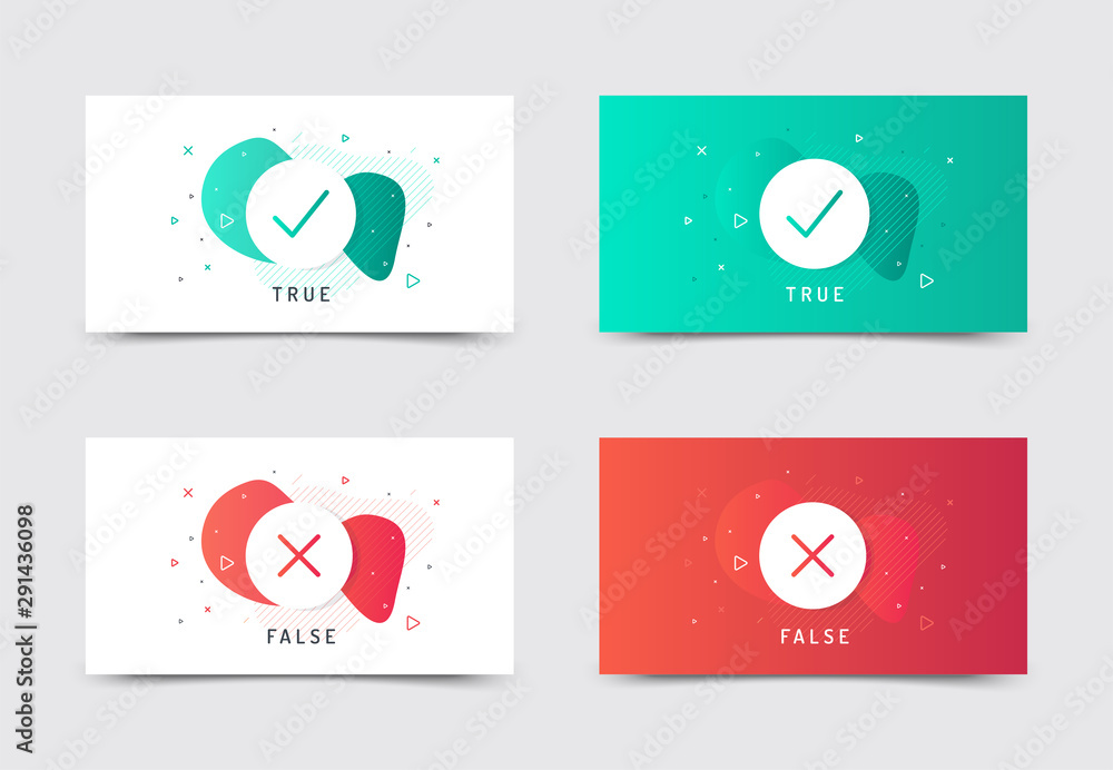Set of liquid gift card templates. Check mark and cross icons set. True or false? Red and green colors. Applicable for gift card, banners, social media. Applicable for gift card, banners, social media Set of liquid gift card templates. Check mark and cross icons set. True or false? Red and green colors. Applicable for gift card, banners, social media. Applicable for gift card, banners, social media