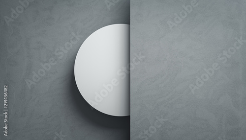 Blank white banner between grey walls. 3D render.