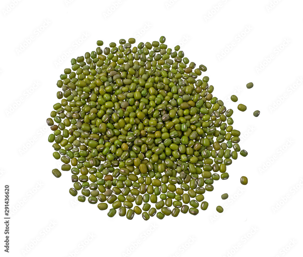 Moong, mung bean or Green bean, nut, peas pile and spread isolated on white background.Scientific name is Vigna radiate. .top view. Moong, mung bean or Green bean, nut, peas pile and spread isolated on white background.Scientific name is Vigna radiate. .top view.