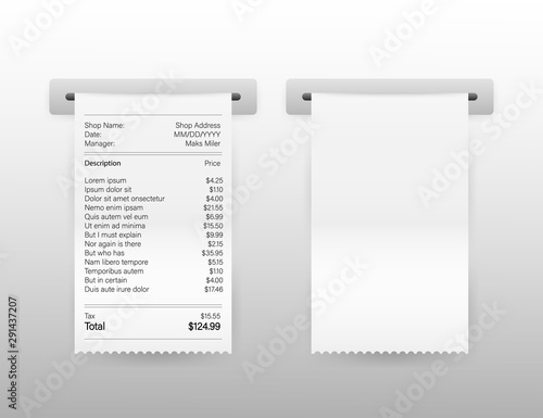 Vector Realistic 3d Paper Printed ATM Transaction Record Receipt Set Closeup Isolated on White Background