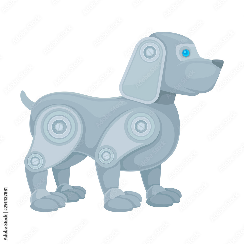 Metal gray dog robot. Side view. Vector illustration on a white background.