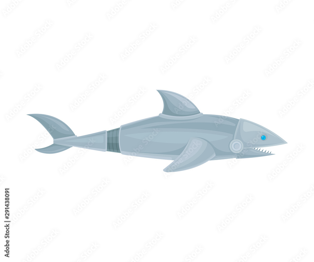Fototapeta premium Shark robot with teeth. Side view. Vector illustration on a white background.