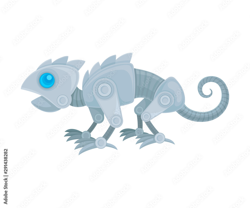 Robot in the form of a chameleon. Side view. Vector illustration on a white background. Robot in the form of a chameleon. Side view. Vector illustration on a white background.