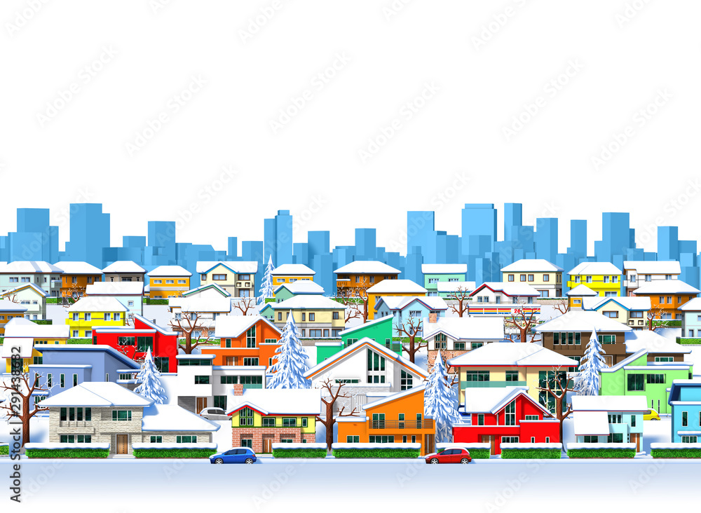 Snow residential area orthogonal white background by 3d rendering