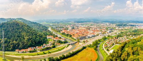 Panoramic view at the Celje Town from Old Castle of Celje in Slovenia photo