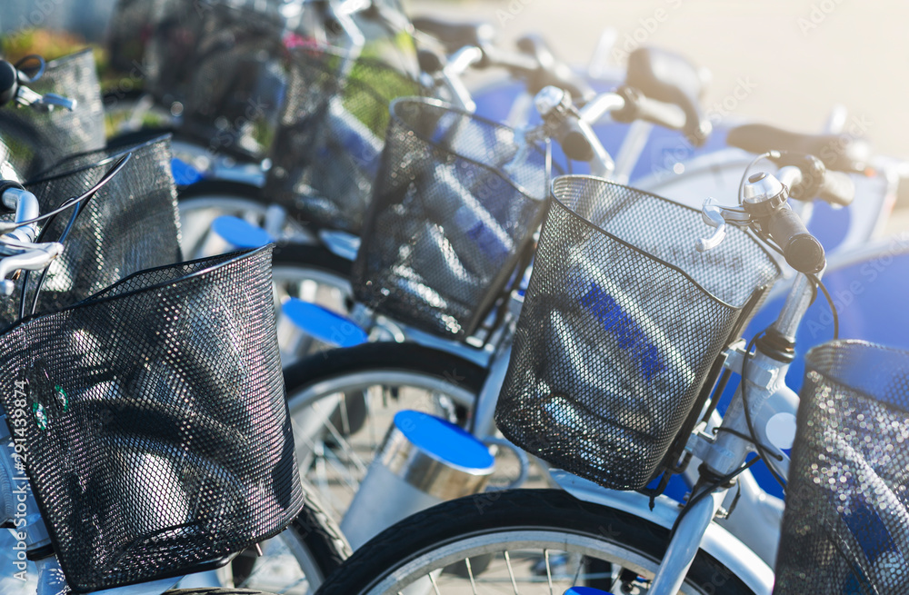 Bicycle rental service, city eco transportation concept