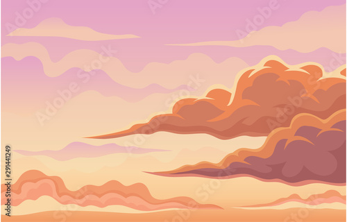 Orange magnificent clouds on the sky. Vector illustration.