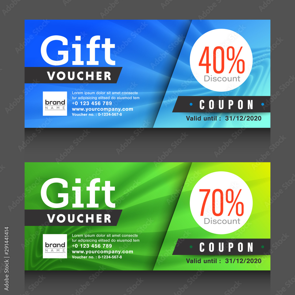 Blue, Green gift voucher certificate coupon design template.