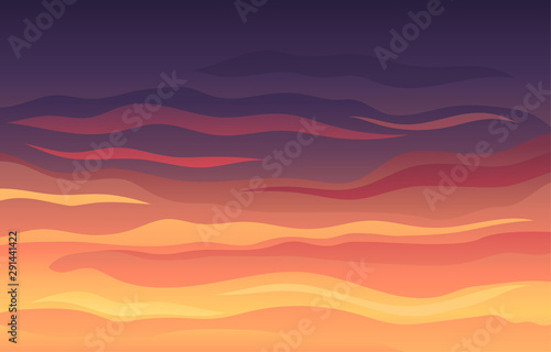 Striped red-black evening sky at sunset. Vector illustration.