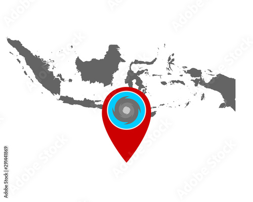 Karte von Indonesien und Pin mit Hurrikanwarnung