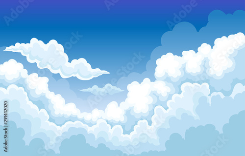 Big white magnificent clouds on the sky. Vector illustration.