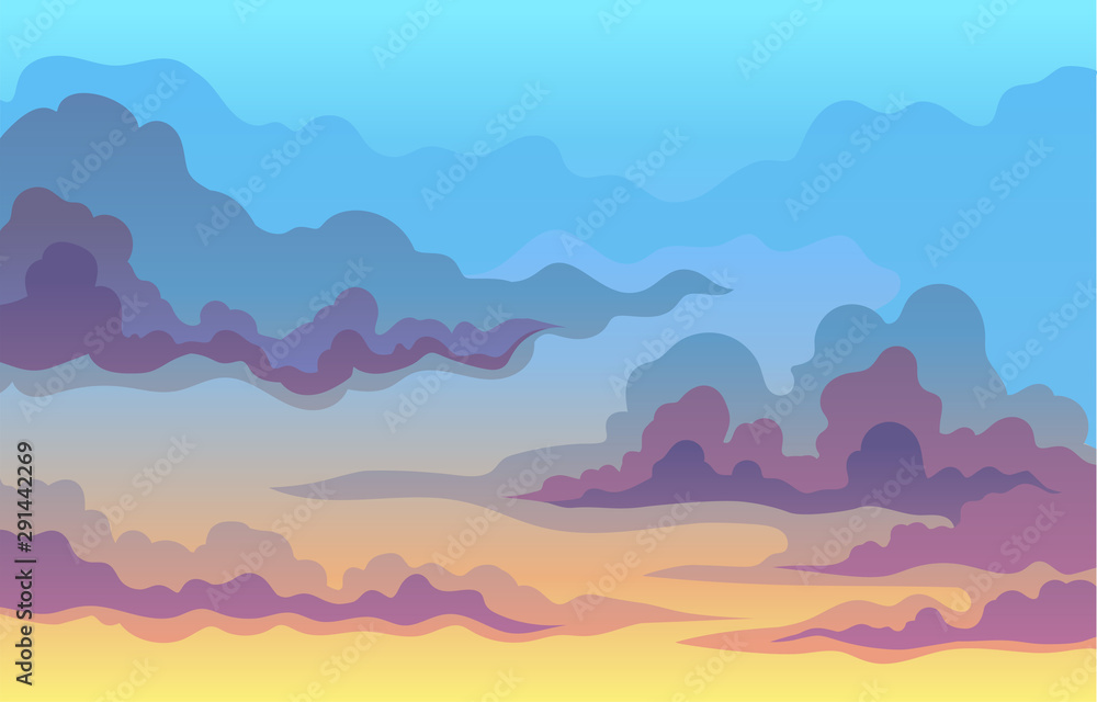 Lilac thin wavy clouds on the sky. Vector illustration.