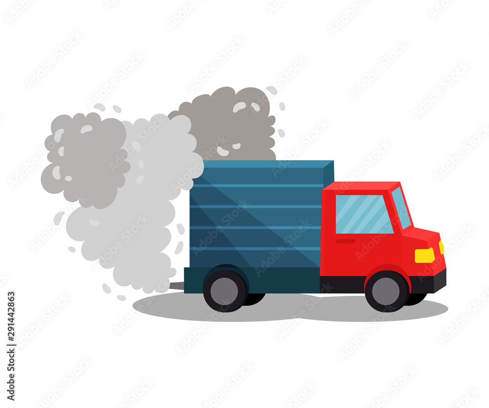 Truck and exhaust gases. Vector illustration on a white background. Truck and exhaust gases. Vector illustration on a white background.