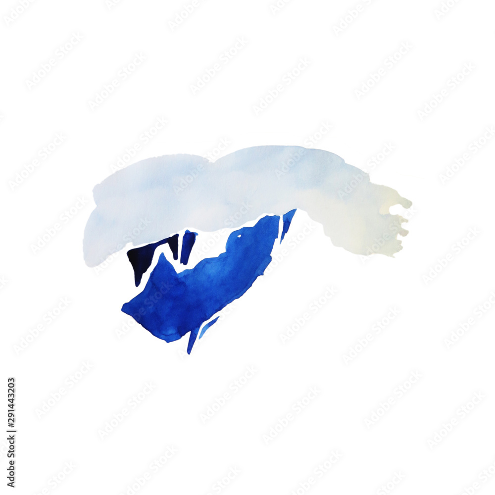 Watercolor illustration. Silhouette of a mountain isolated on a white background. Top of a mountain. Adventure illustration Watercolor illustration. Silhouette of a mountain isolated on a white background. Top of a mountain. Adventure illustration
