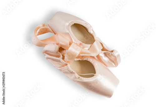 Pink ballet pointe shoes isolated on white background