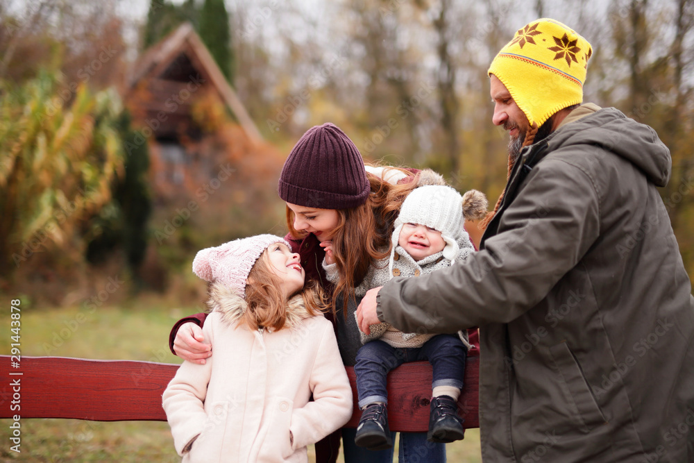 Fototapeta premium Happy family together autumn fall