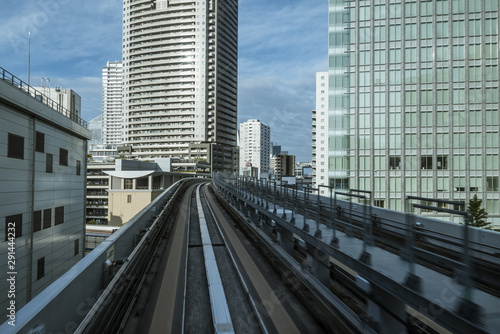 Cityscape from monorail sky train in Tokyo